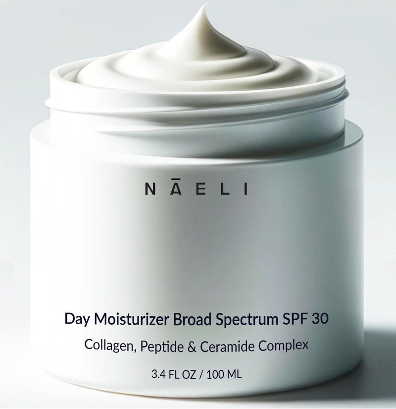 NAELI Face Moisturizer with SPF 30, Anti Aging Collagen & Peptide Cream, Reduces Wrinkles - Lightweight Skin Hydration with Hyaluronic Acid, Paraben Free & Non-Comedogenic Sunscreen, 3.4 oz - Image 1